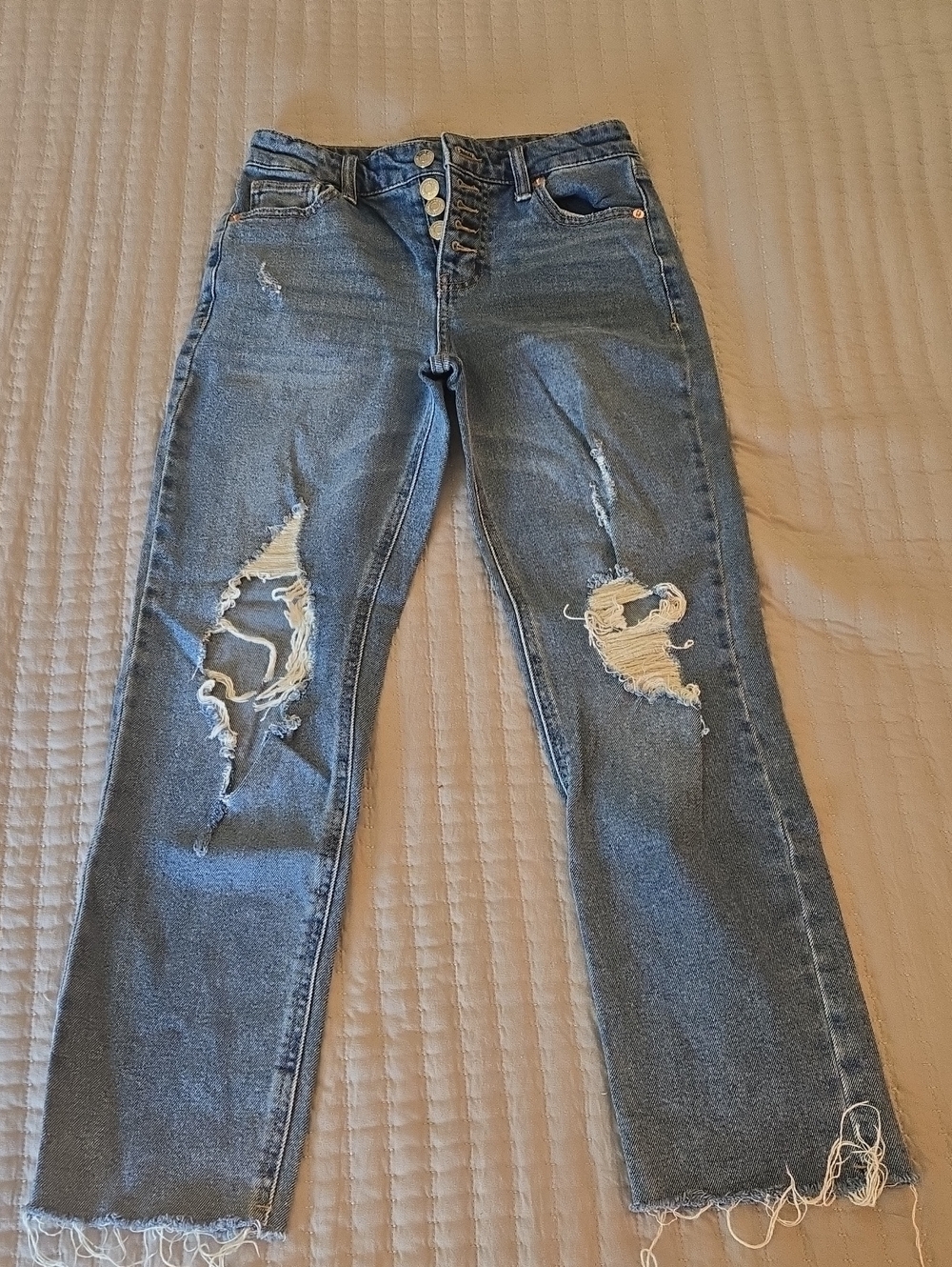 wild fable Blue Distressed Straight-Leg Jeans